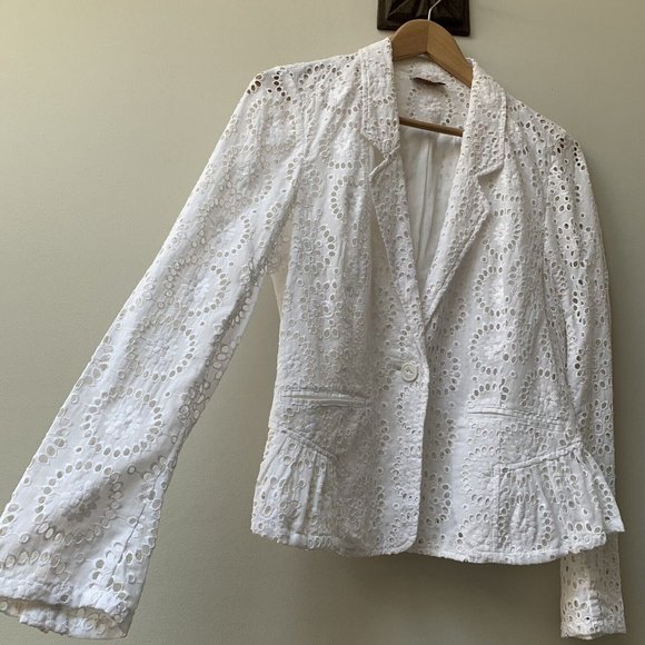 Wrap London Blazer Jacket Size UK 12 White Broderie Anglaise Long Sleeve - Picture 2 of 10